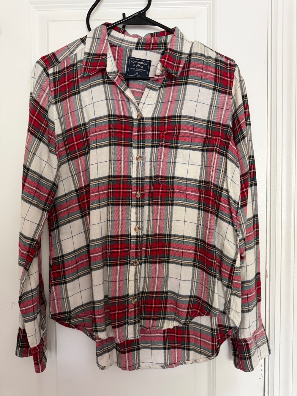 Abercrombie & Fitch Red Cream Green Plaid Shirt M